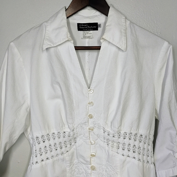 G Designs Y2K White Top Womens Medium Collar Knit Floral Cottagecore Boho Chic - Picture 3 of 12